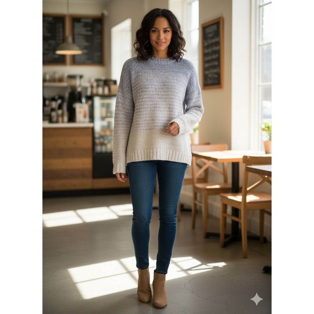 LOFT Space Dye Chenille Sweater Large Blue Purple Pastel Knit Pullover Relaxed